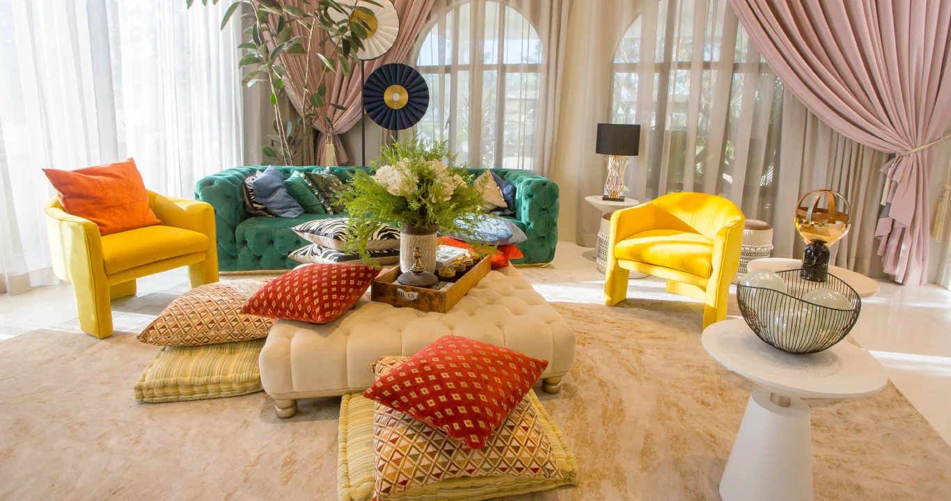 Spanish-inspired living room interior at The Lakes show unit